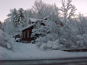 Snow covered cottage